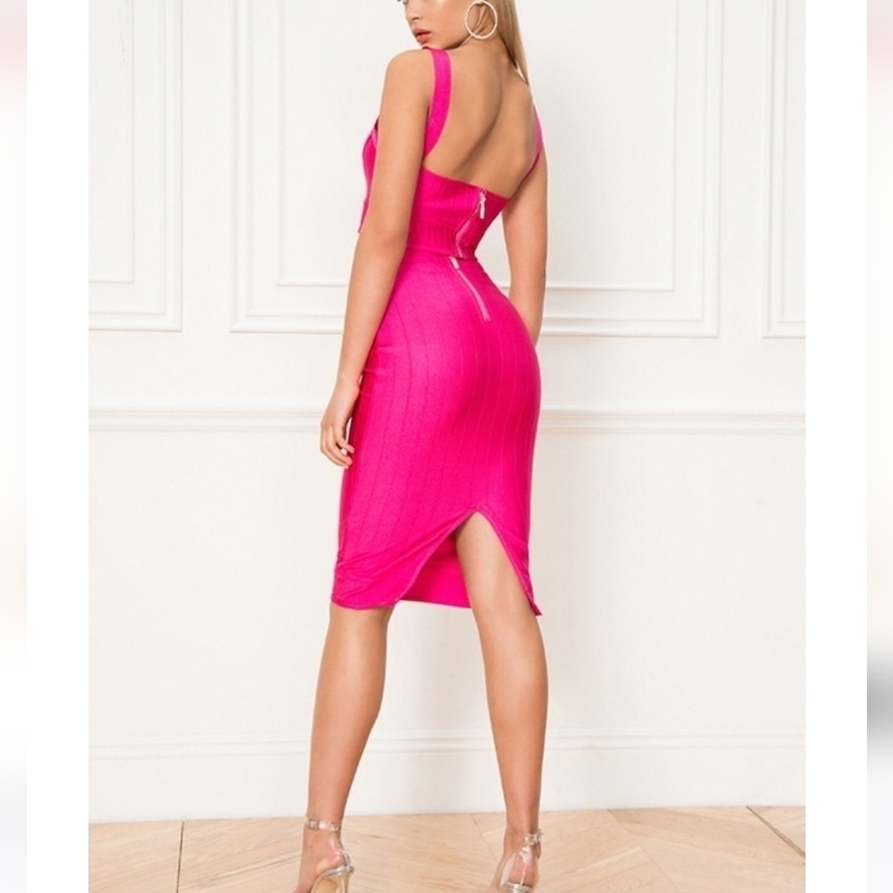 NWT Superdown Stella Bandage 2-piece Set XS Pink Ribbed Exposed Zippers - Picture 2 of 12